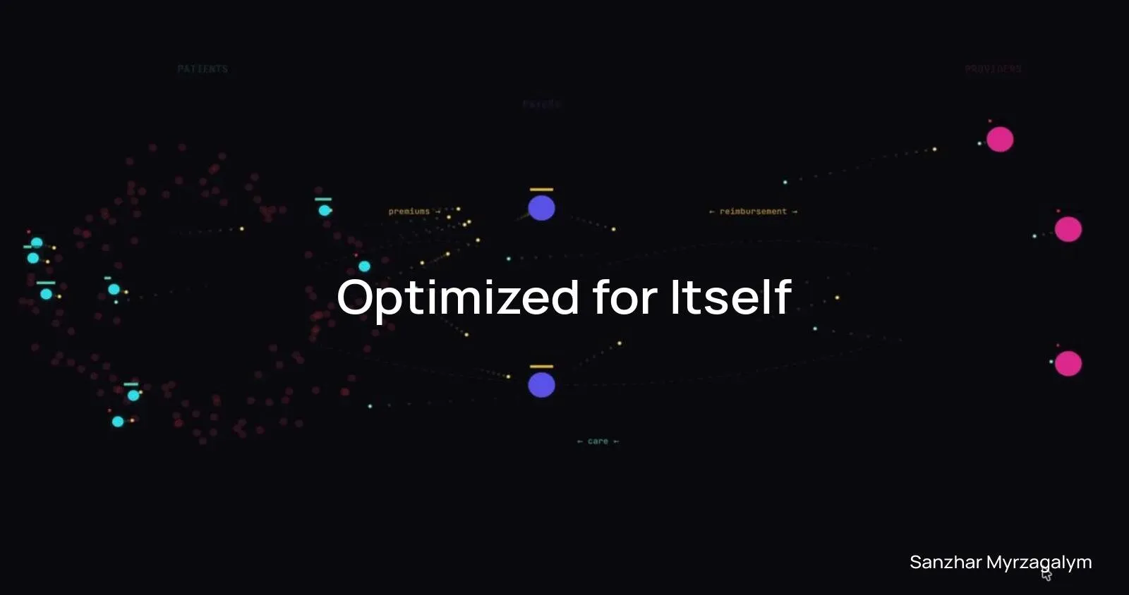 The 'Optimized for Itself' title over a dark constellation of healthcare actors